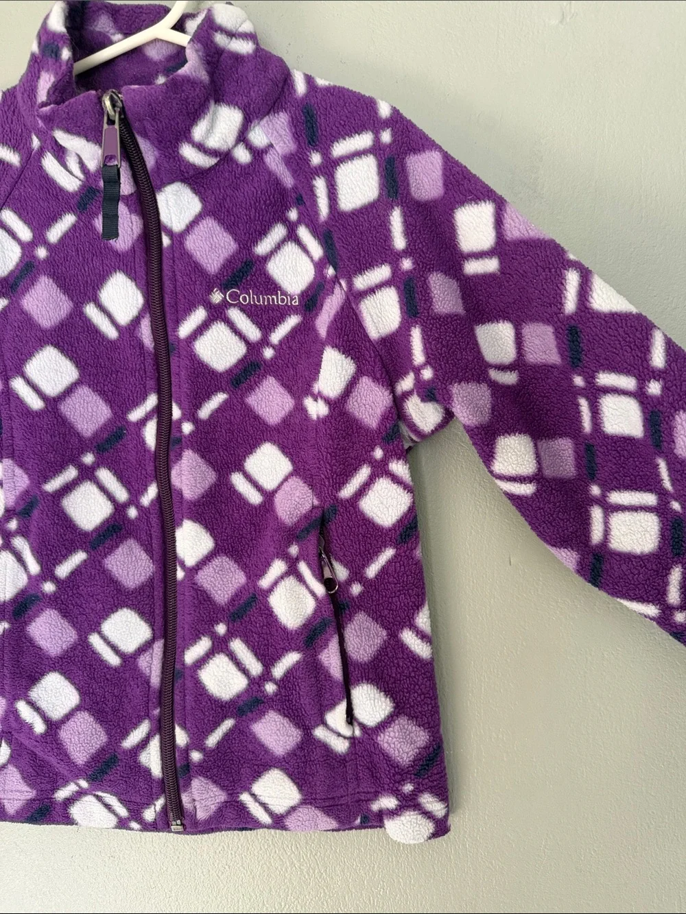 Columbia Girls Geometric Purple Patterned Full Zip Fleece Jacket Size 6